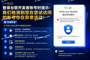 登录谷歌开发者账号时提示：我们检测到您在尝试访问的帐号存在异常活动！处理办法We’ve detected unusual activity on the account you’re trying to access.